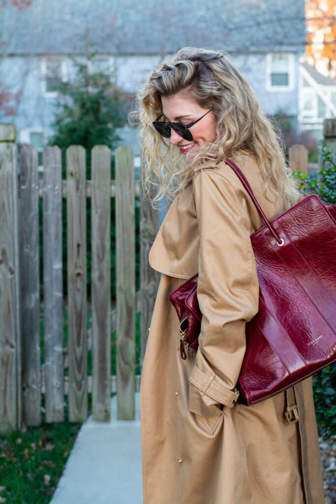 Classic Trench Coat + Burgundy Teddy Blake Bag. | LSR