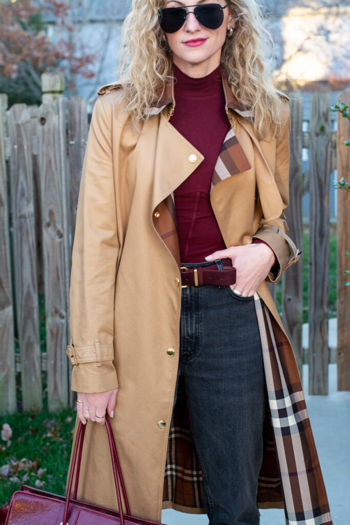 Burberry Trench Coat with Burgundy Accents. | LSR